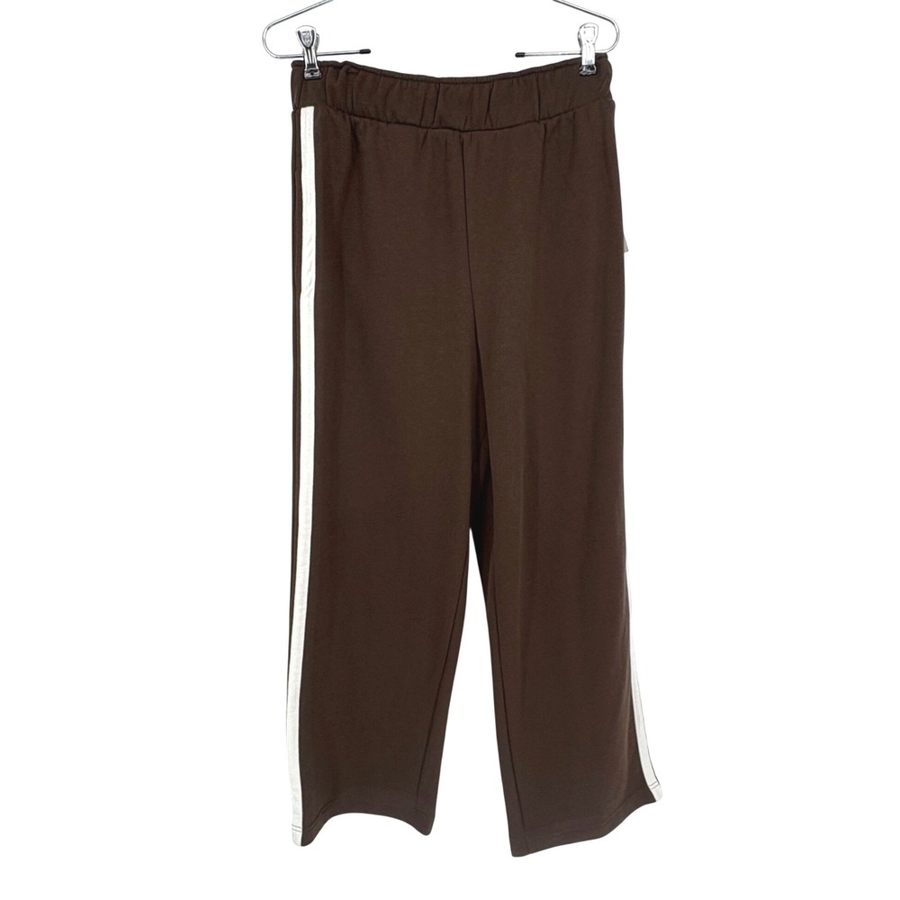 No Boundaries Stripe Fleece Pant Women Small 4-6 Bitter Chocolate Brown Athletic